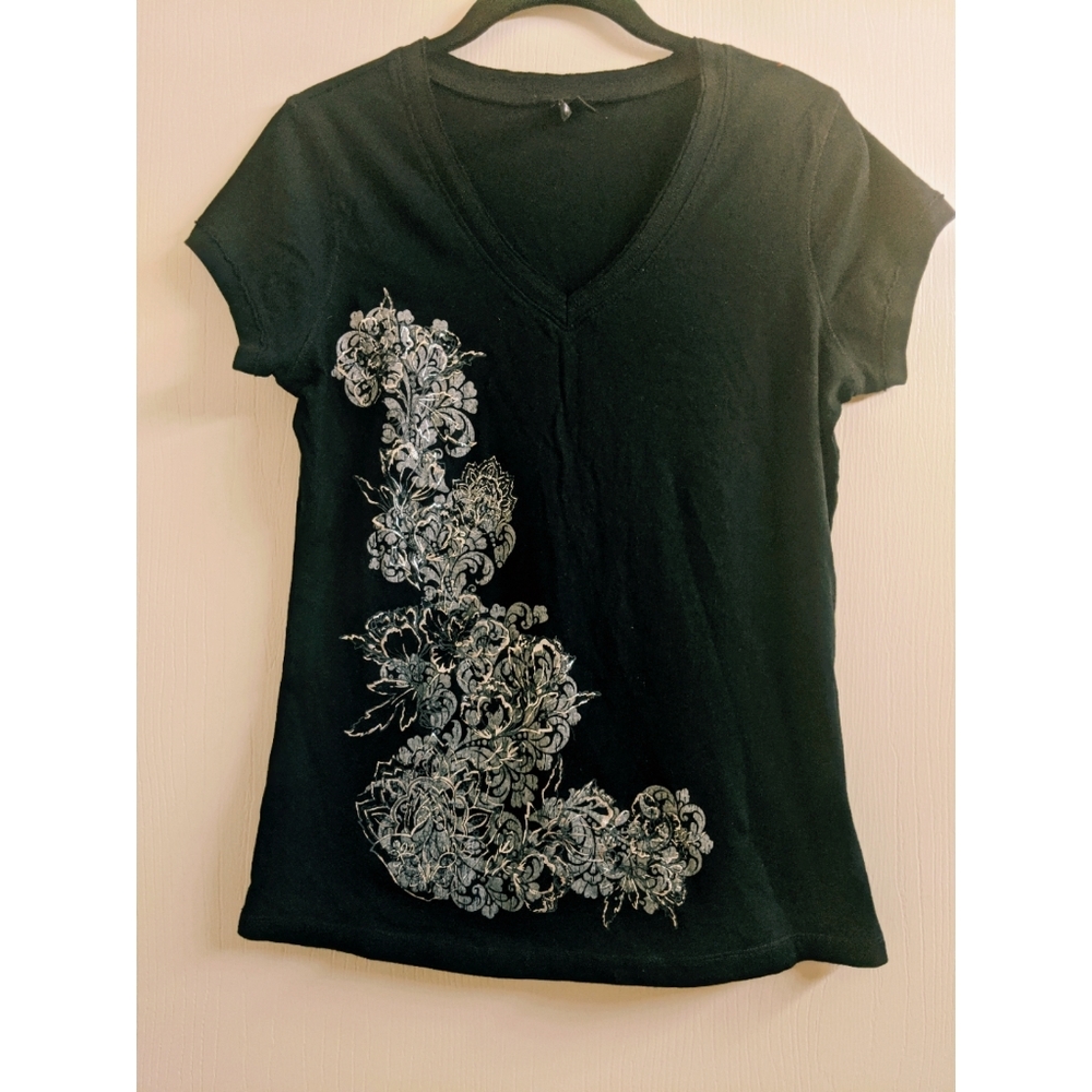 Molly Maxi Women's Black Top with Metallic Flowers